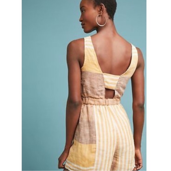 ANTHROPOLOGIE Ett:twa yellow striped Wesley linen sleeveless romper 6 - Picture 3 of 14